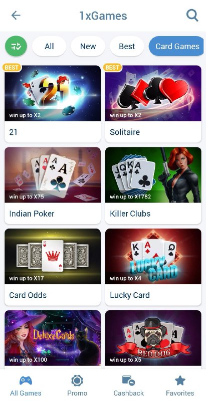 1xbet casino card games